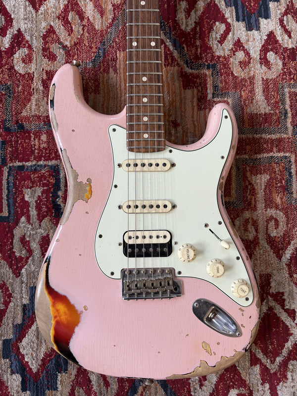 Pre-Loved Fender Custom Shop 1961 Strat Heavy Relic Shell Pink Over 3 Tone Sunburst RW Master Builder Designed by Dale Wilson #R102001