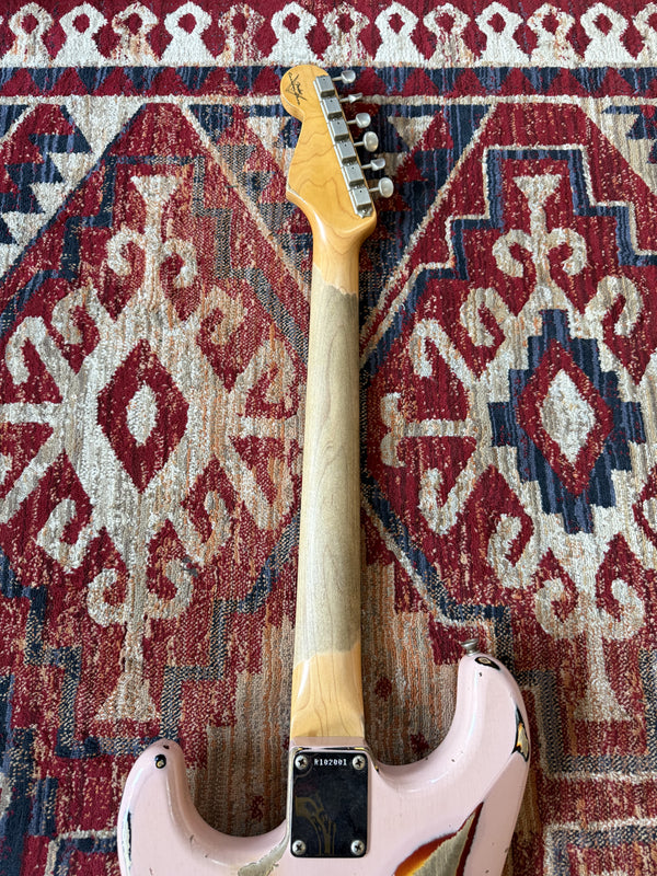 Pre-Loved Fender Custom Shop 1961 Strat Heavy Relic Shell Pink Over 3 Tone Sunburst RW Master Builder Designed by Dale Wilson #R102001