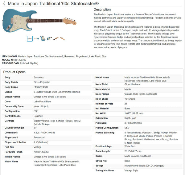 Fender MIJ Traditional II '60s Stratocaster 2025 - Lake Placid Blue