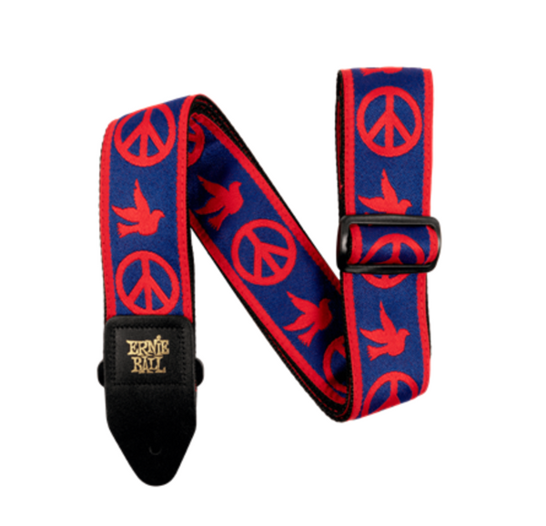 ERNIE BALL STRAP JACQUARD RED & BLUE PEACE LOVE DOVE