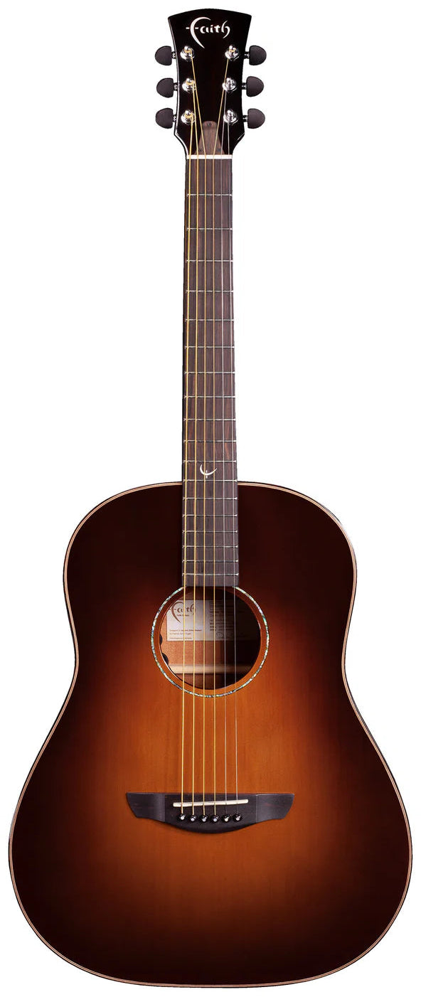 Acoustic guitar with a sunburst finish on a white background
