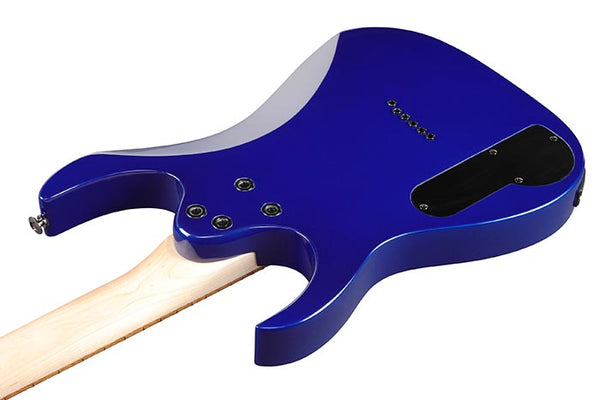 Blue electric guitar body on a white background